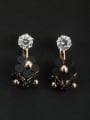 thumb Black Flower Drop drop Earring with Gold Plated Zircon 0