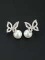 thumb White color Platinum Plated Butterfly Pearl Studs stud Earring 0