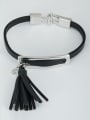 thumb Personalized Platinum Plated  Bracelet Black Leather tassels 0