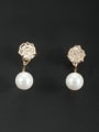 thumb White color Gold Plated Flower Pearl Drop drop Earring 0