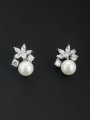 thumb Mother's Initial White Studs stud Earring with Flower Pearl 0