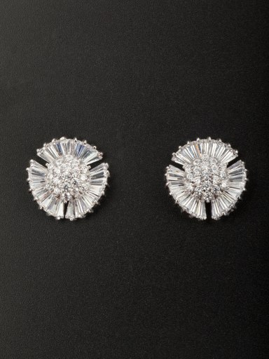 Platinum Plated Copper Flower Zircon Studs stud Earring
