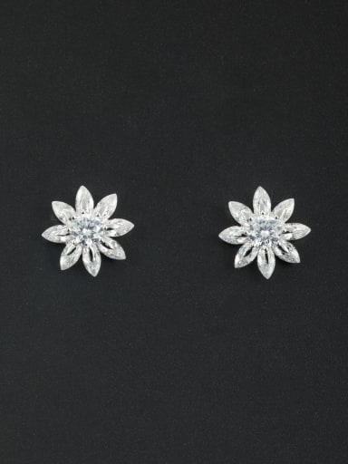 Platinum Plated Flower White Zircon Beautiful Studs stud Earring