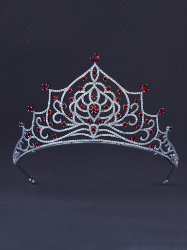 Platinum Plated Stylish Zircon Wedding Crown In Red and White Color