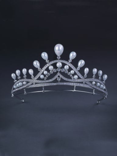 White color Platinum Plated Pearl Wedding Crown