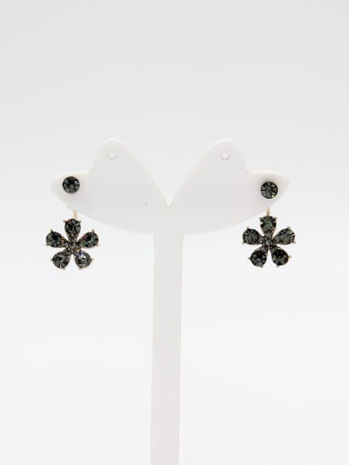 Grey Flower Drop drop Earring with Gold Plated Rhinestone