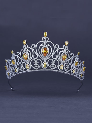 New design Platinum Plated Heart Zircon Wedding Crown in Orange color