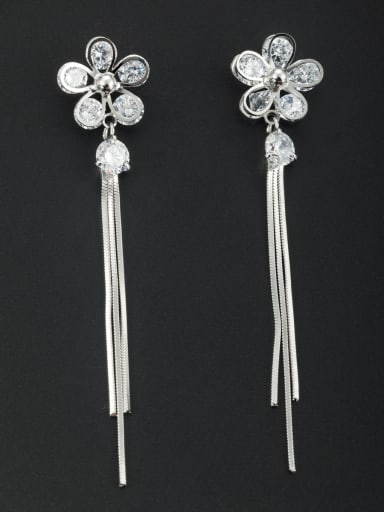 White Flower Drop drop Earring with Platinum Plated Zircon