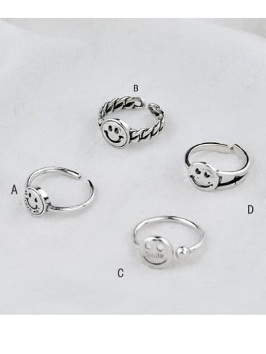 Vintage Sterling Silver With Platinum Plated Fashion Face Free Size Rings