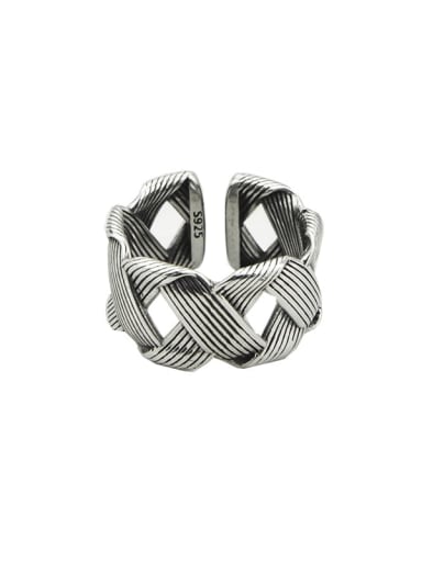 925 Sterling Silver With  Vintage Twine Hollow Geometric Free Size Rings
