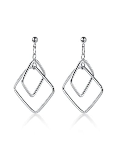 925 Sterling Silver With Platinum Plated Simplistic Hollow Geometric Drop Earrings