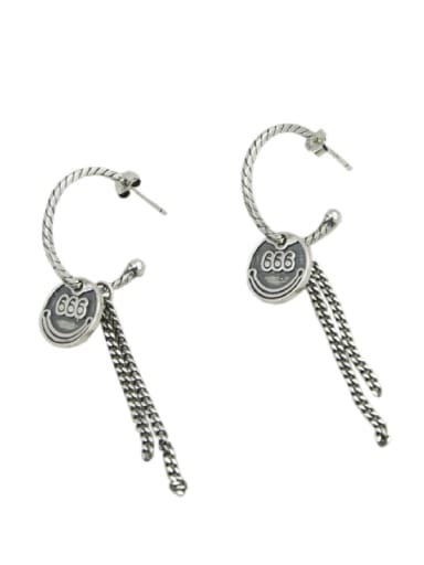 Vintage Sterling Silver With Antique Silver Plated Fashion Round Tassel  Earrings