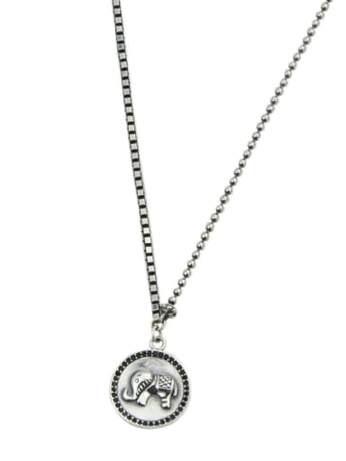 Vintage Sterling Silver With  Fashion Round Card Elephant  Pendant  Necklaces