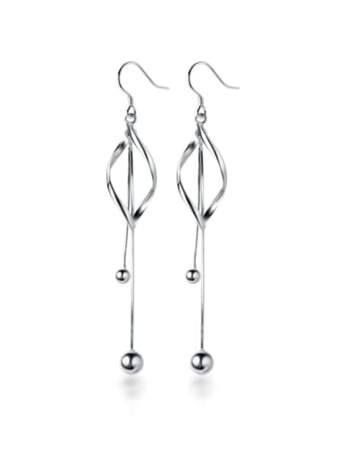 925 Sterling Silver With Platinum Plated Simplistic Hollow Geometric Threader Earrings