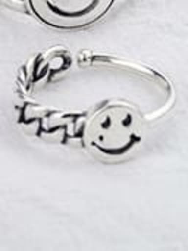 Vintage Sterling Silver With Antique Silver Plated Fashion Smiley Free Size Rings