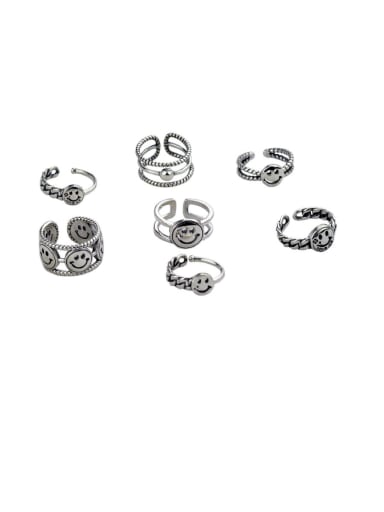 Vintage Sterling Silver With Antique Silver Plated Fashion Smiley Free Size Rings