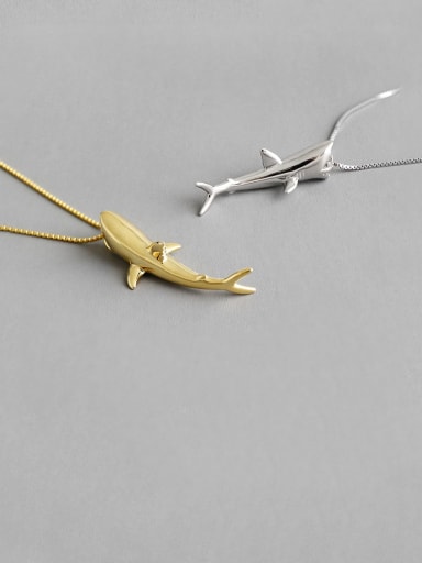 925 Sterling Silver With Gold Plated Simplistic Smooth Shark Necklaces