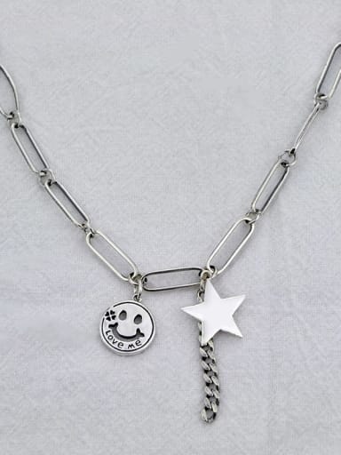 Vintage Sterling Silver With Antique Silver Plated Fashion Smiley stars Necklaces