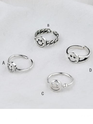 Vintage Sterling Silver With Platinum Plated Fashion Face Free Size Rings