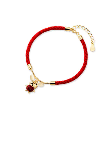 925 Sterling Silver With Gold Plated Cute Mouse Red rope Bracelets