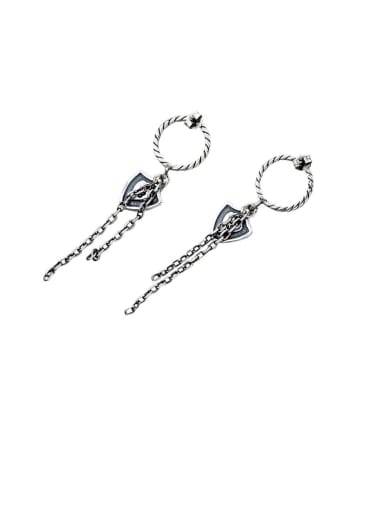 Vintage Sterling Silver With  Fashion Triangle Tassel Earrings