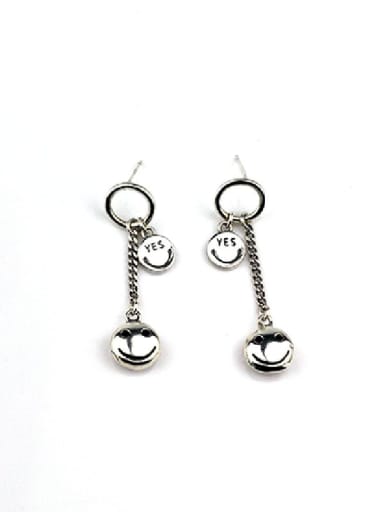 Vintage Sterling Silver With Platinum Plated  Simple round smiley Drop Earrings