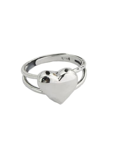 Vintage Sterling Silver With Platinum Plated Simplistic  Smooth Heart Free Size Rings