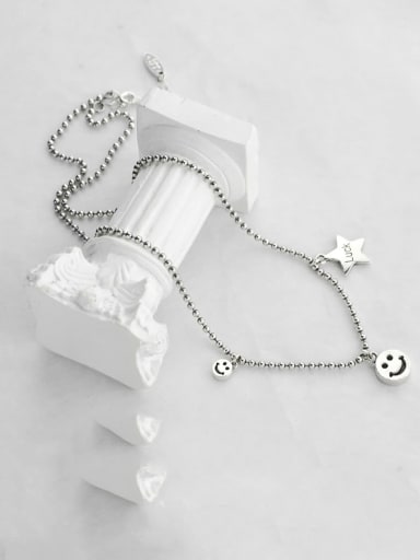 Vintage Sterling Silver With  Fashion Smiley Beads  Chain Necklaces