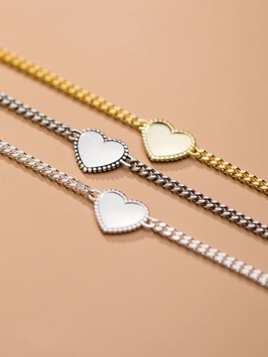 925 Sterling Silver With Gold Plated Simplistic Heart Bracelets