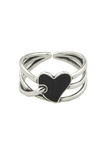 Vintage Sterling Silver With Platinum Plated Fashion Heart Free Size Rings