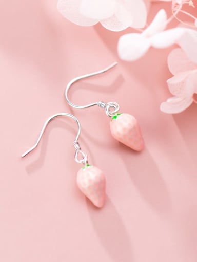 925 Sterling Silver With Platinum Plated Cute Strawberry  Hook Earrings