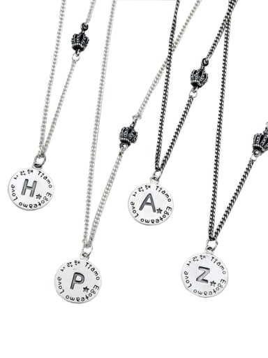 Vintage Sterling Silver With Antique Silver Plated Simplistic Round Simple Old Letters  Necklaces