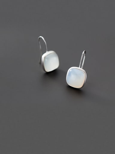 925 Sterling Silver With Platinum Plated Simplistic Square Hook Earrings