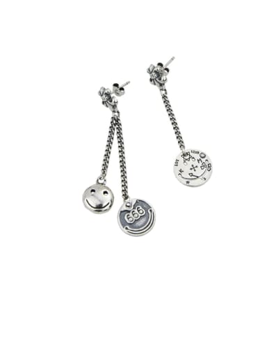 Vintage Sterling Silver With Antique Silver Plated Trendy Round  Smiley Drop Earrings