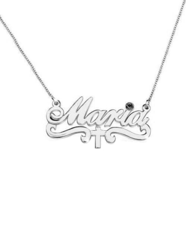 18K White Gold Plated Personalized Birthstone Cross Style Name Necklace