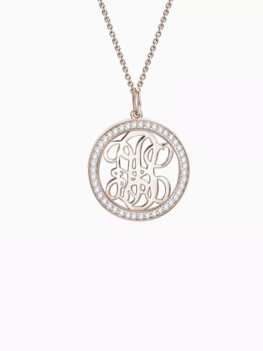 18K Rose Gold Plated Customize Pave CZ Monogram Necklace Sterling Silver