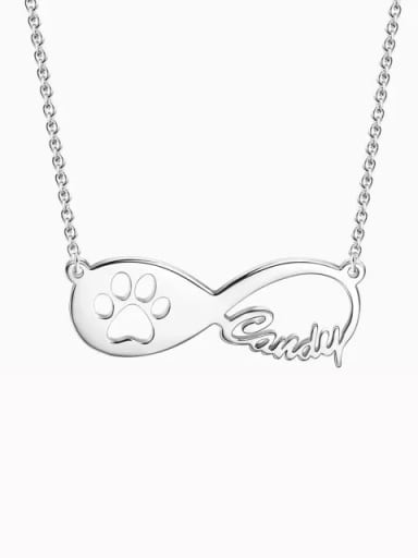 Silver Customized Dog Paw Print Infinity Name Necklace Silver