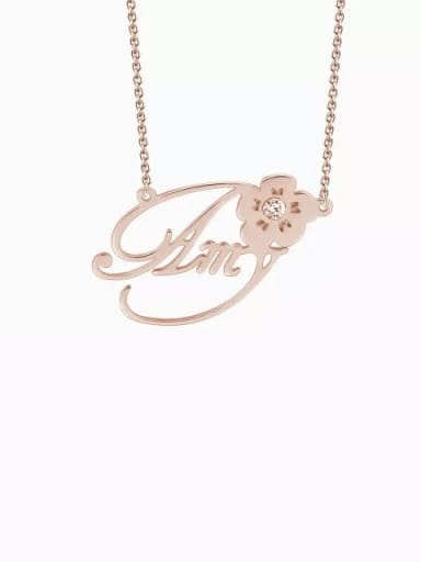 18K Rose Gold Plated Customize Silver Personalized Crystal Name Necklace With Flower