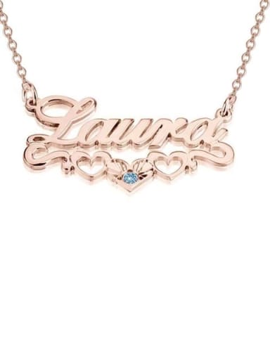 18K Rose Gold Plated Custom birthstone Name Necklace with Underline Hearts Silver