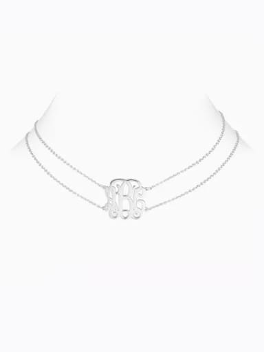 18K White Gold Plated Customized Monogram Choker with Sterling Silver