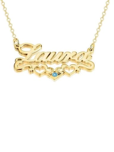 18K Gold Pated Custom birthstone Name Necklace with Underline Hearts Silver