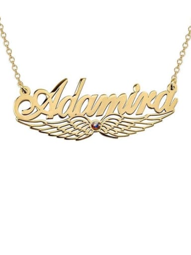18K Gold Plated Custom Angel Wing Name Necklace with birthstone