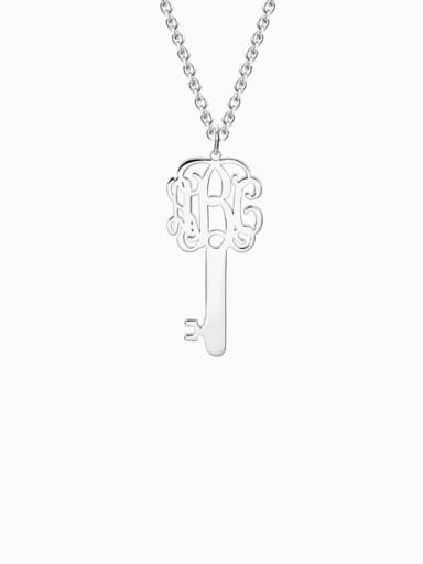 18K White Gold Plated Customize Key Monogram Necklace Silver