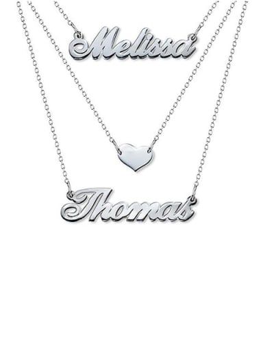 custom Three Layers Personalized Heart Name Necklace Silver
