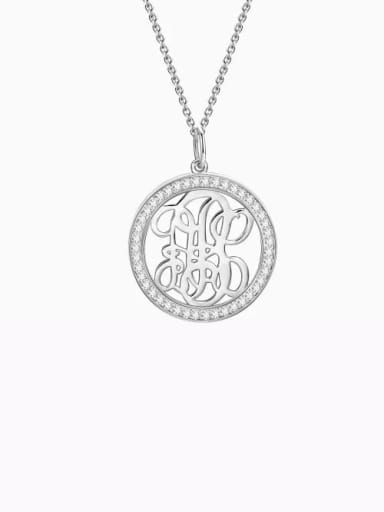 18K White Gold Plated Customize Pave CZ Monogram Necklace Sterling Silver