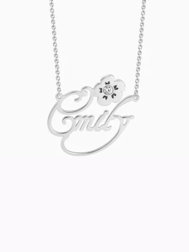 Customize Silver Personalized Crystal Name Necklace With Flower