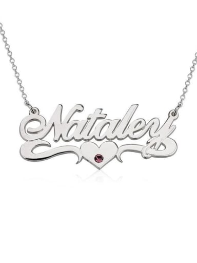 18K White Gold Plated Personalized Birthstone Name Necklace With Underline Hearts