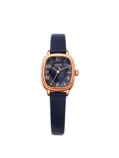 Model No A000483W-006 Fashion Blue Alloy Japanese Quartz Square Genuine Leather Women's Watch 24-27.5mm