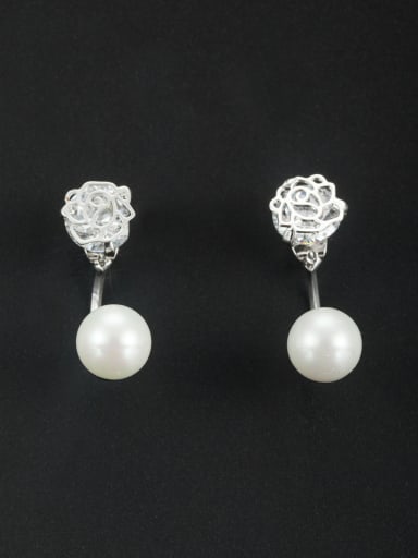 White Flower Youself ! Platinum Plated Pearl Drop drop Earring