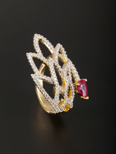 New design Gold Plated Copper Zircon Ring in Fuchsia color 6#-9#